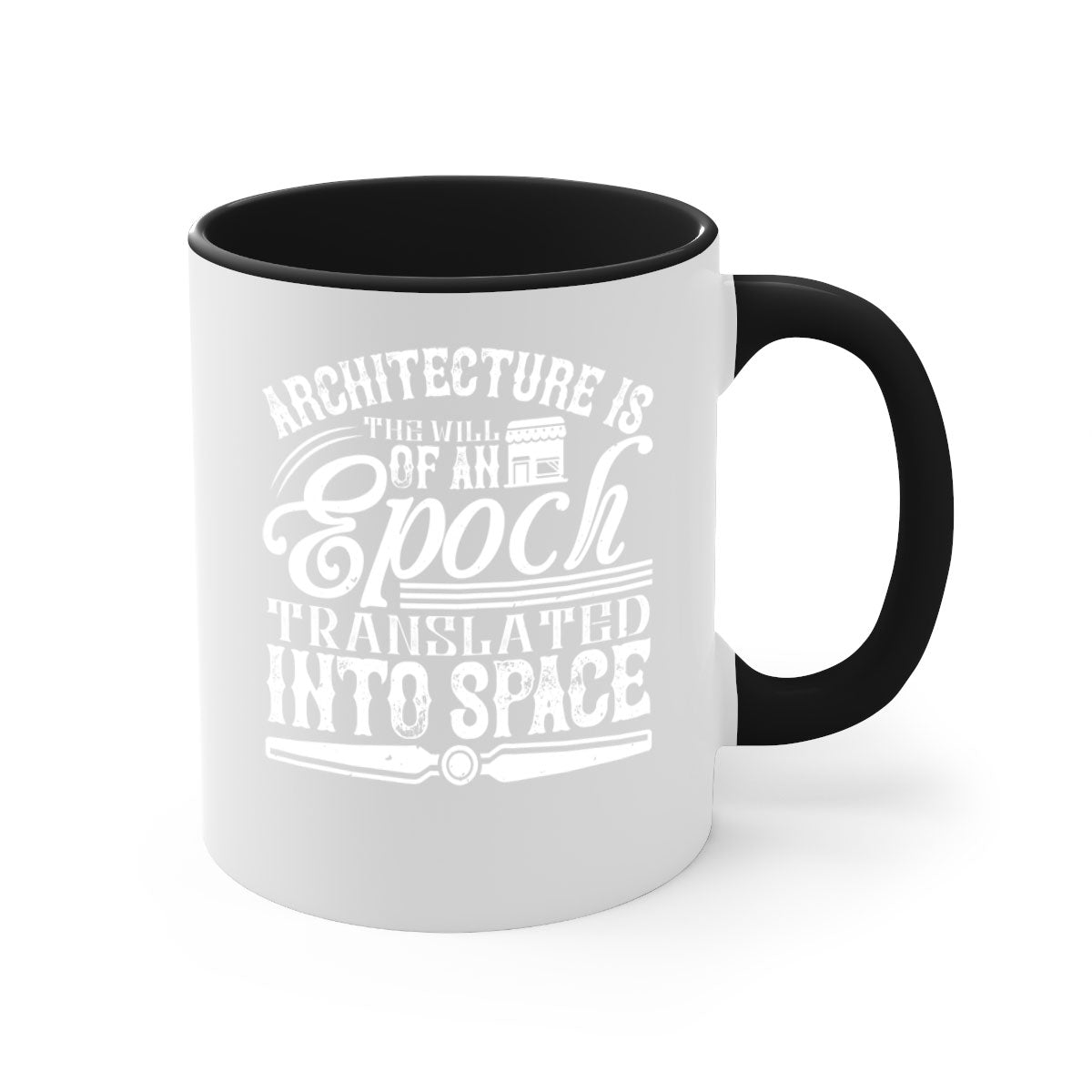 Architecture is the will of an epoch translated into space Style 48# Mug featuring a two-tone design with a colored handle and glossy finish.
