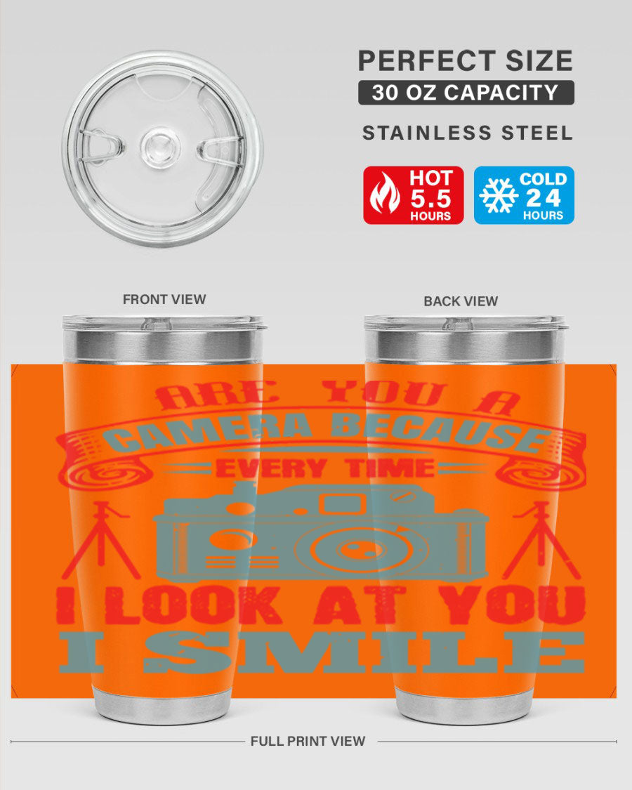 Are You a Camera Because 46# Tumbler, double wall vacuum stainless steel with a sleek design, perfect for photography lovers.