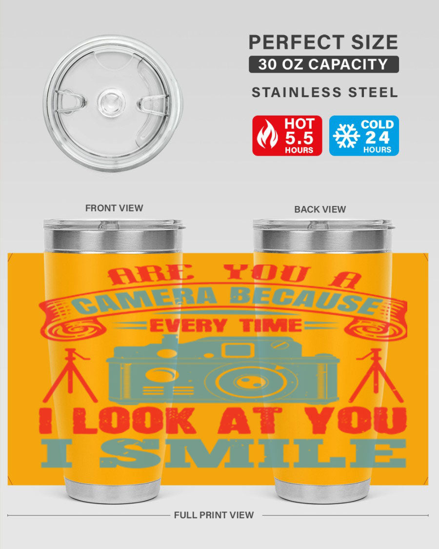 Are You a Camera Because 46# Tumbler, double wall vacuum stainless steel with a sleek design, perfect for photography lovers.