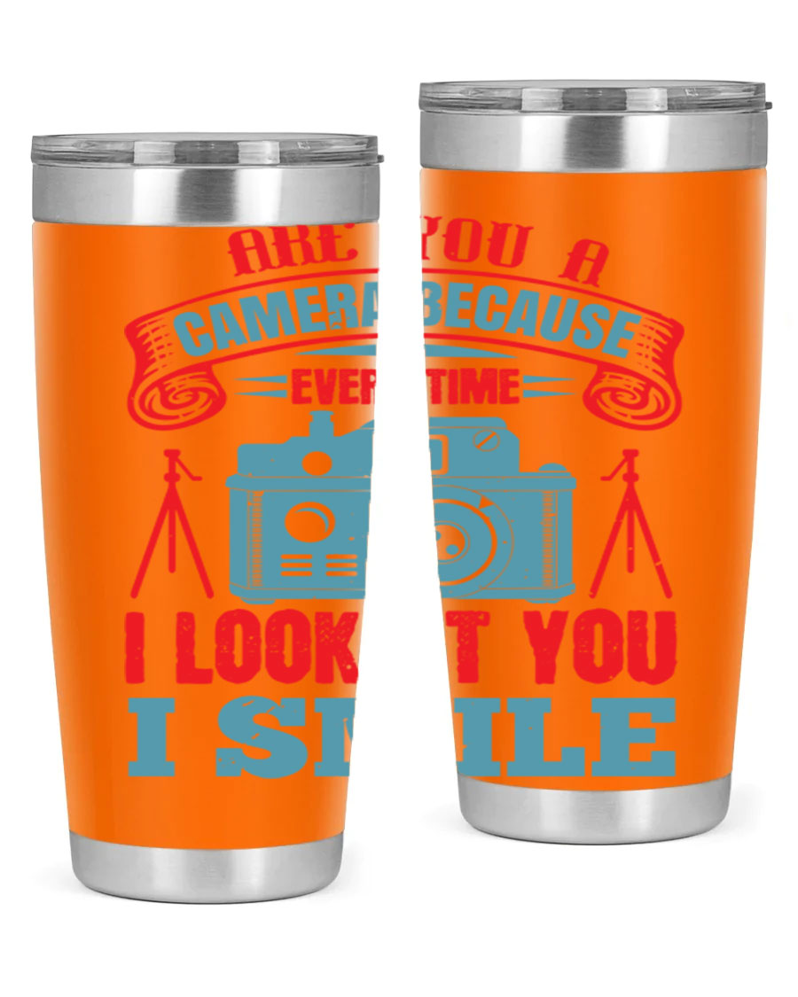 Are You a Camera Because 46# Tumbler, double wall vacuum stainless steel with a sleek design, perfect for photography lovers.