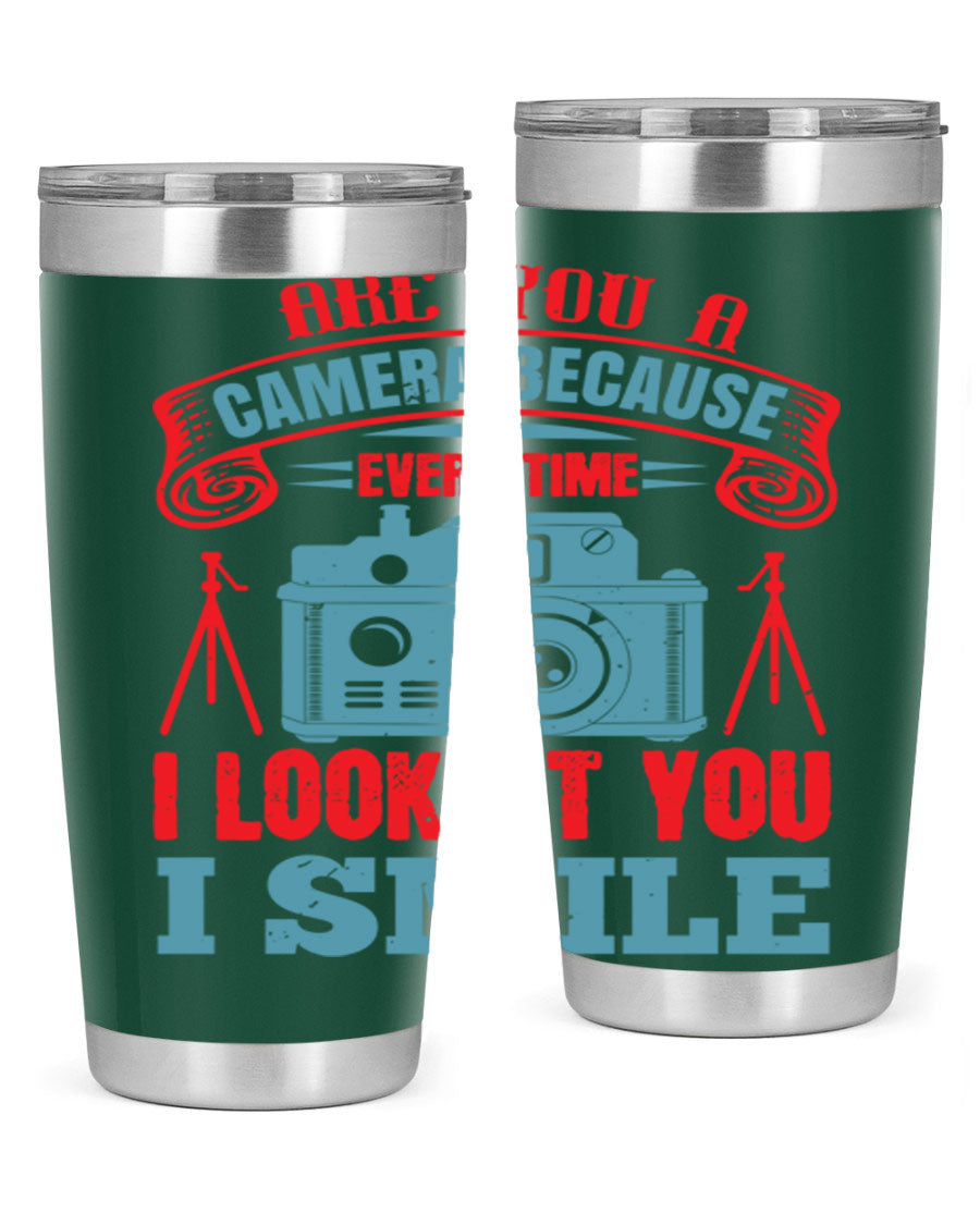 Are You a Camera Because 46# Tumbler, double wall vacuum stainless steel with a sleek design, perfect for photography lovers.