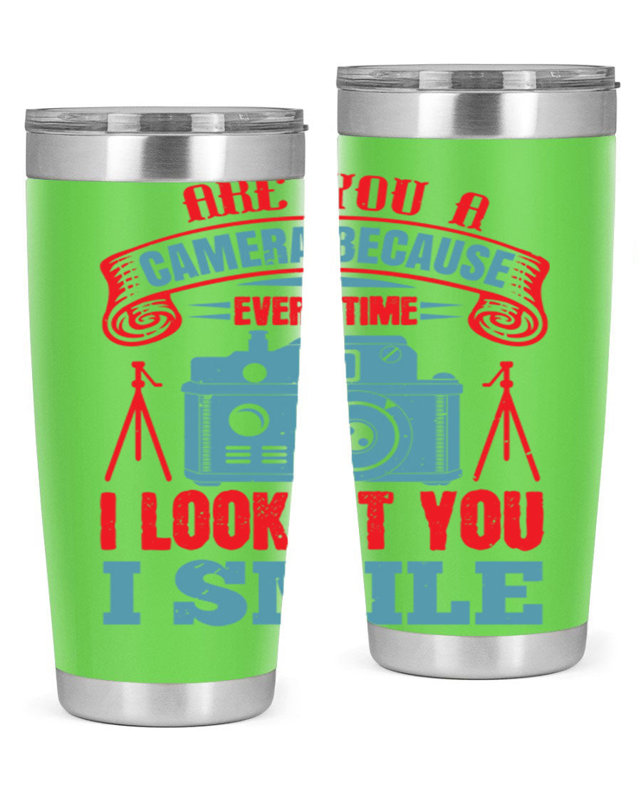 Are You a Camera Because 46# Tumbler, double wall vacuum stainless steel with a sleek design, perfect for photography lovers.