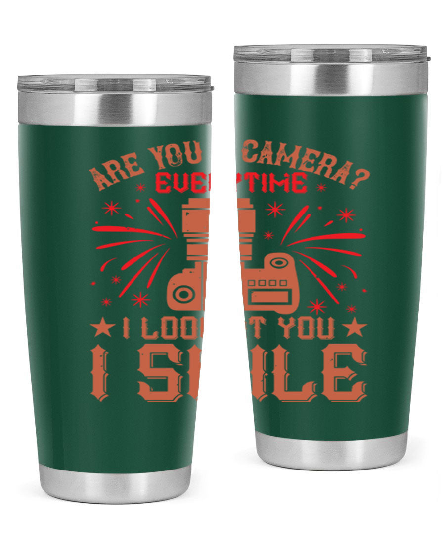 Are You a Camera Everytime 45# Tumbler in stainless steel with a vibrant photography-themed design, perfect for hot and cold beverages.