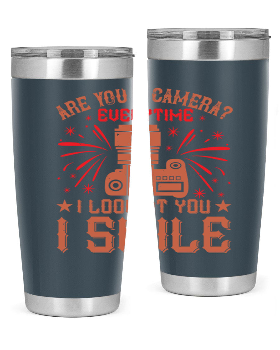 Are You a Camera Everytime 45# Tumbler in stainless steel with a vibrant photography-themed design, perfect for hot and cold beverages.
