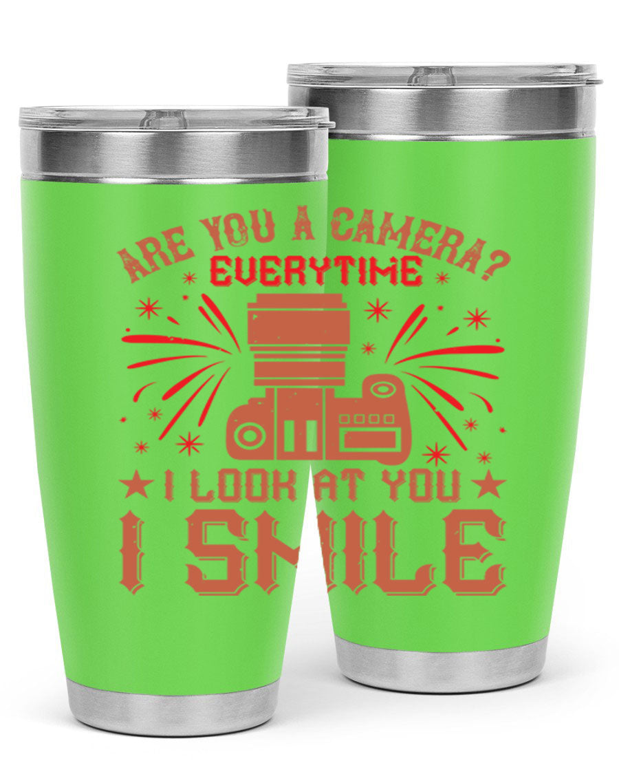 Are You a Camera Everytime 45# Tumbler in stainless steel with a vibrant photography-themed design, perfect for hot and cold beverages.