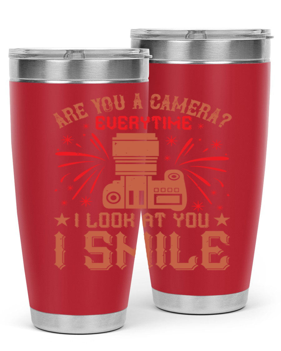 Are You a Camera Everytime 45# Tumbler in stainless steel with a vibrant photography-themed design, perfect for hot and cold beverages.