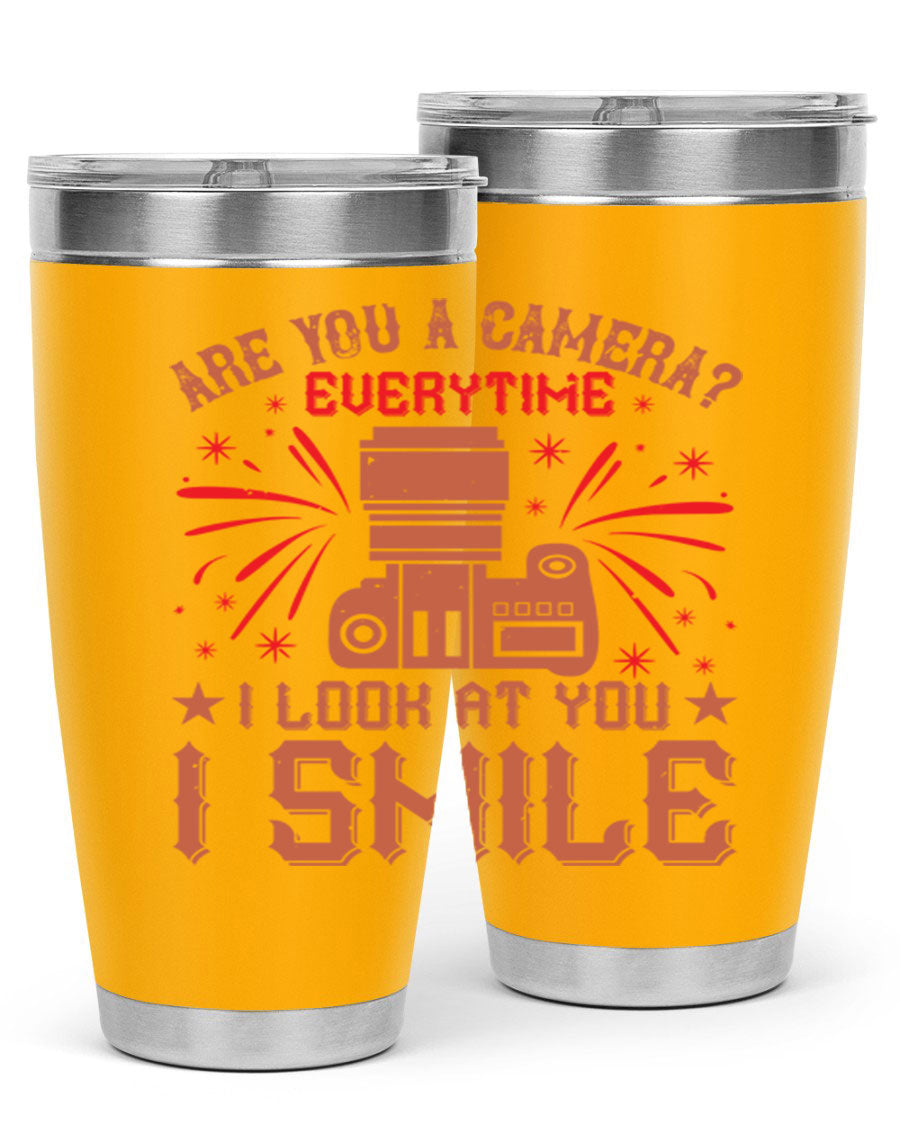 Are You a Camera Everytime 45# Tumbler in stainless steel with a vibrant photography-themed design, perfect for hot and cold beverages.