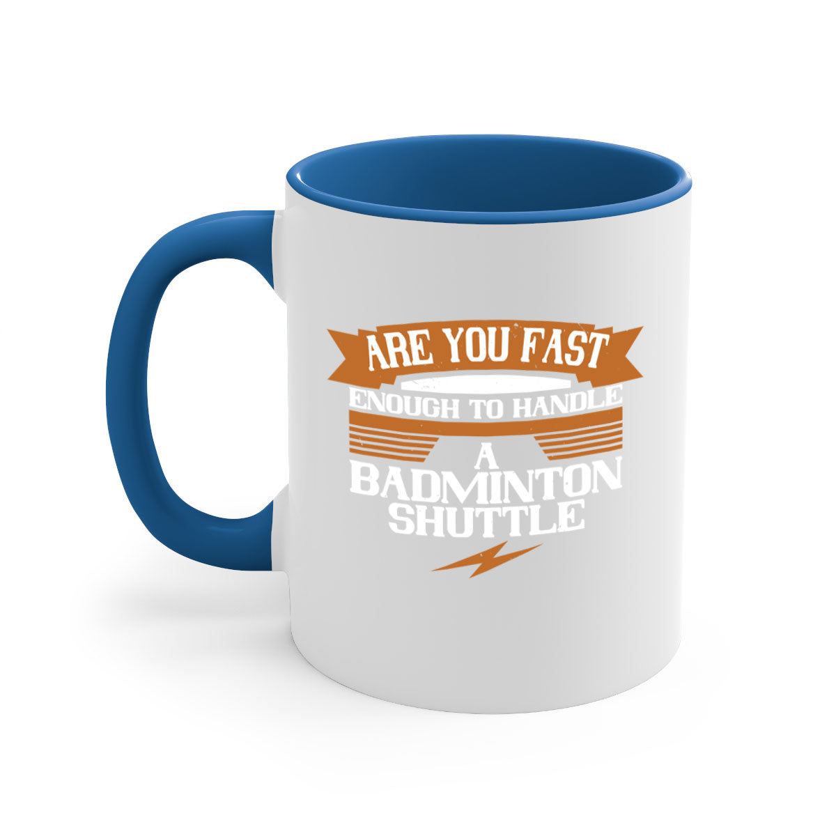 A stylish two-tone ceramic mug featuring a badminton shuttle design, available in multiple colors with a glossy finish and easy-grip handle.