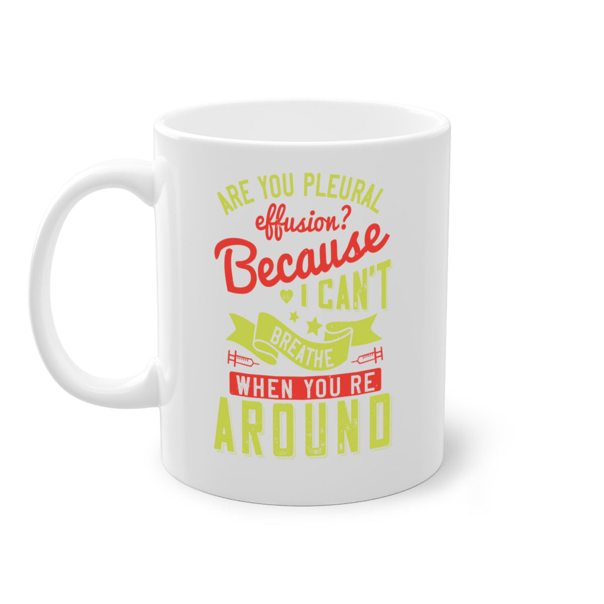 Two-tone ceramic mug with colored handle and glossy finish, available in multiple colors and sizes.