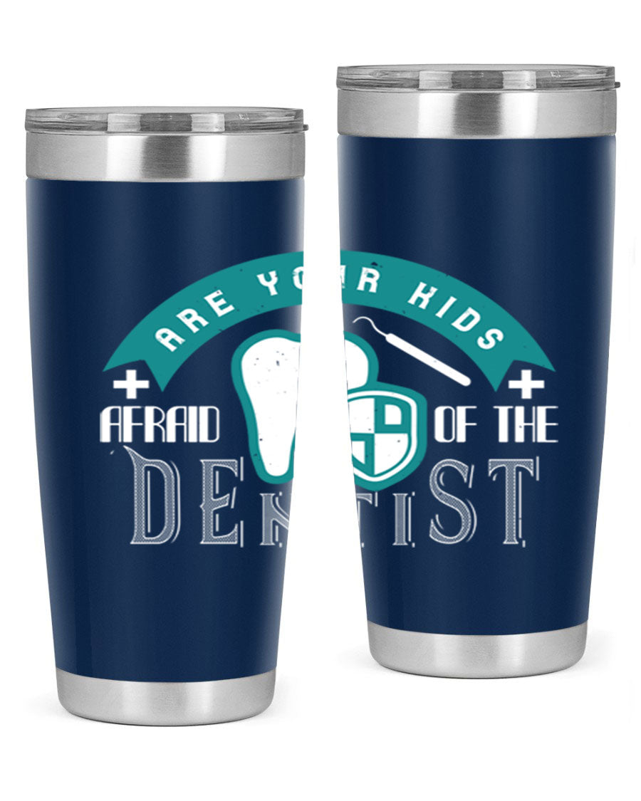 A colorful 20oz Dentist Style 6# tumbler made of double wall vacuum stainless steel, featuring a drink-thru lid, perfect for kids.