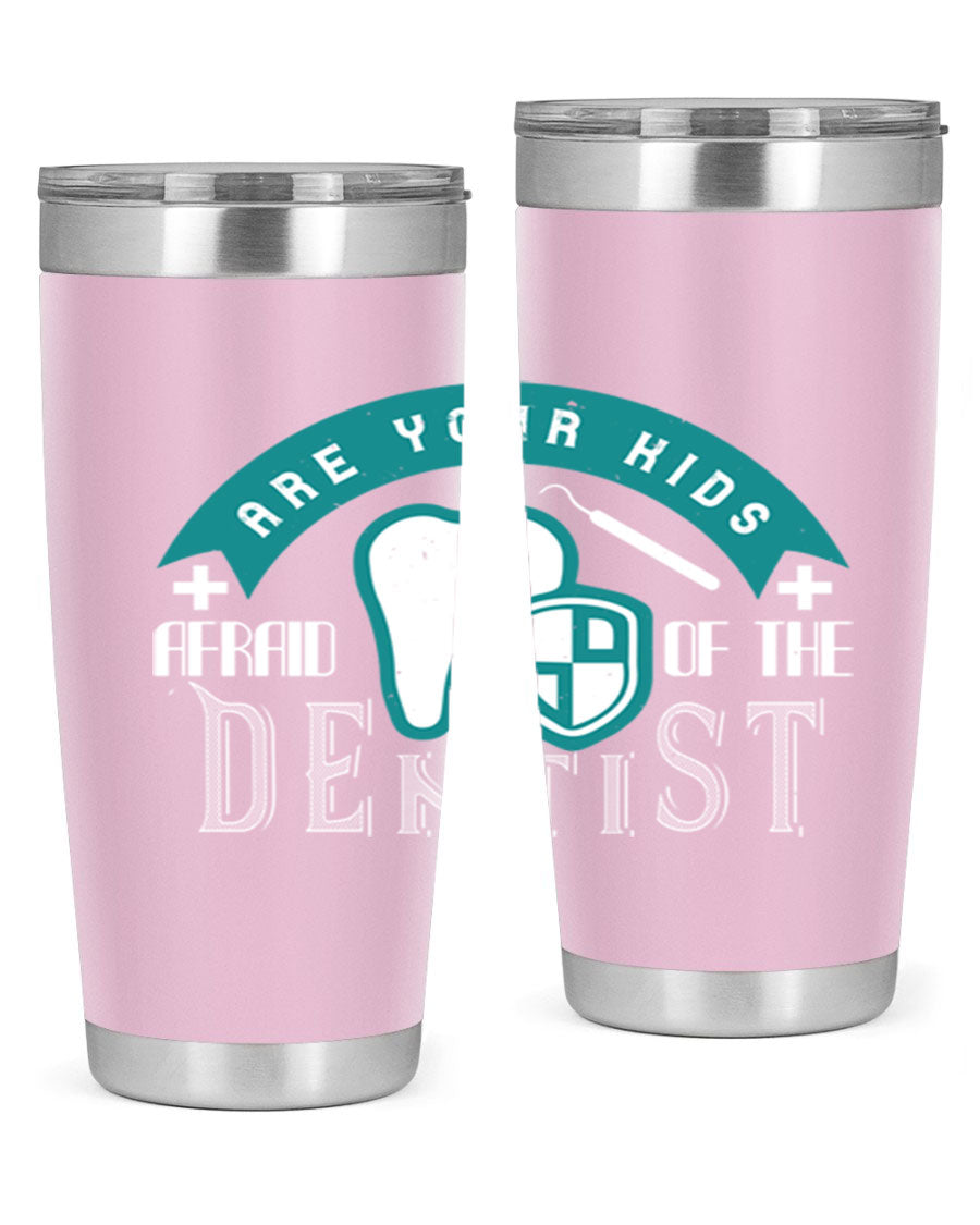 A colorful 20oz Dentist Style 6# tumbler made of double wall vacuum stainless steel, featuring a drink-thru lid, perfect for kids.