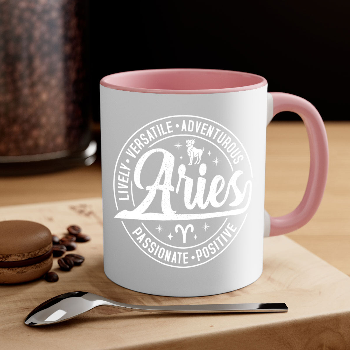 Aries 103# Mug featuring a glossy finish, colored handle, and interior, available in five vibrant colors.