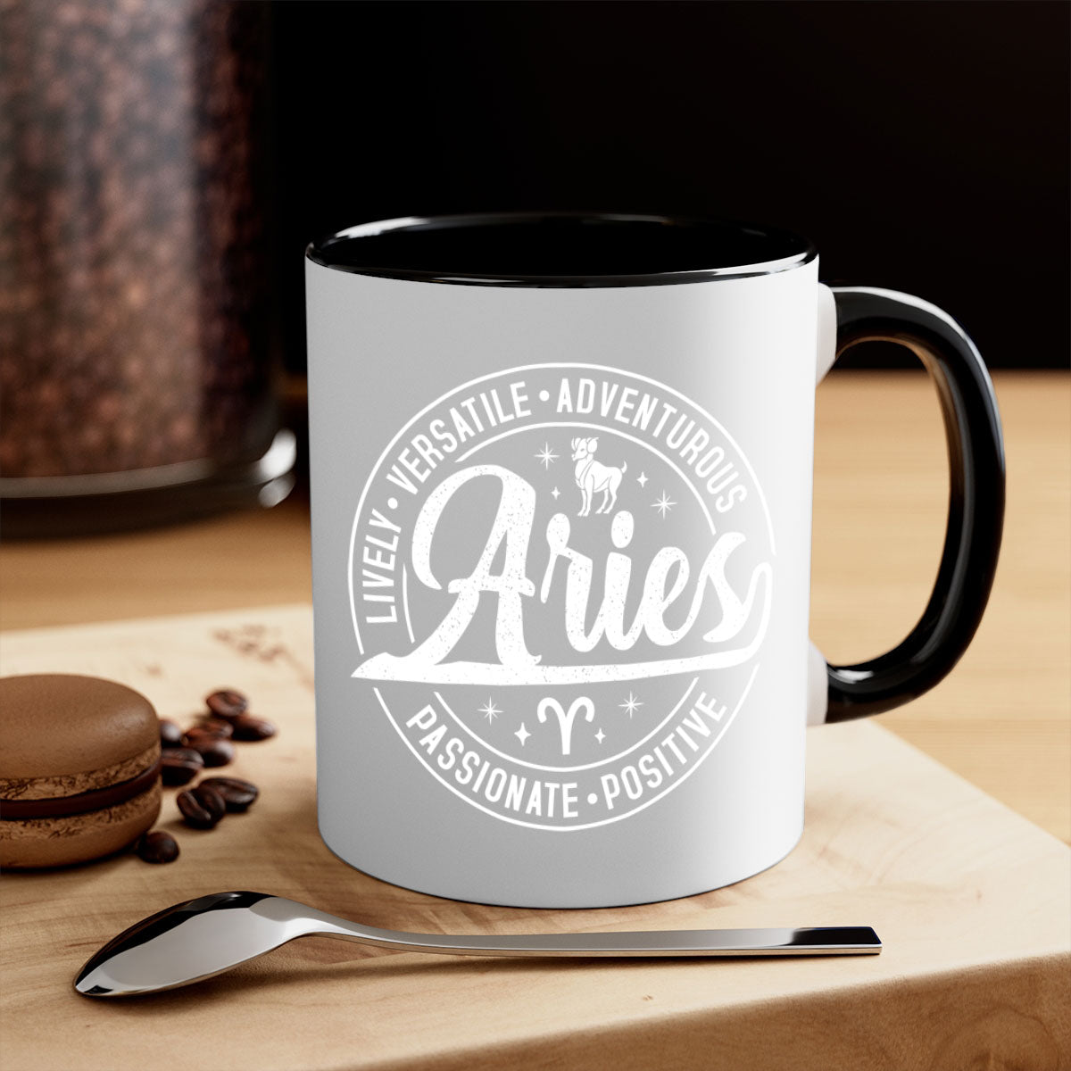 Aries 103# Mug featuring a glossy finish, colored handle, and interior, available in five vibrant colors.