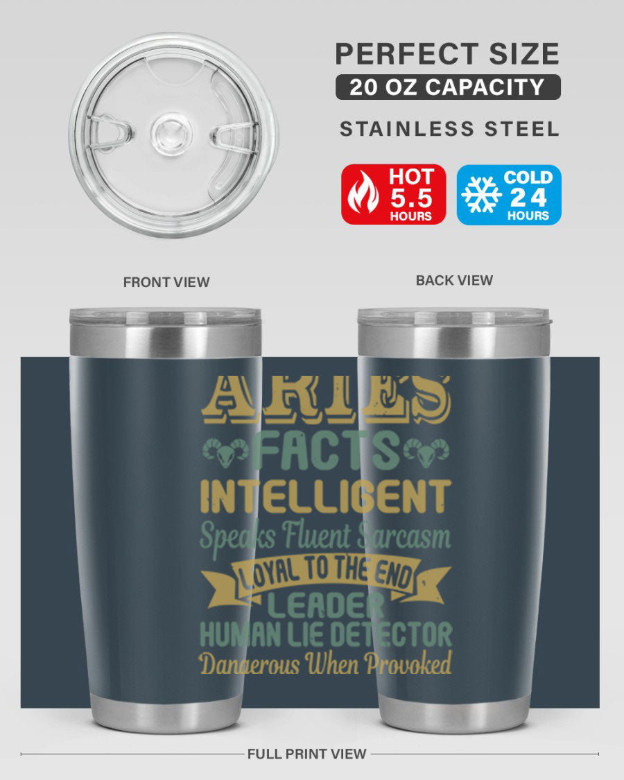 Aries 123# Zodiac Tumbler in stainless steel with a vibrant zodiac design, perfect for hot and cold beverages.