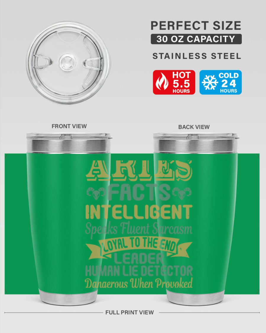 Aries 123# Zodiac Tumbler in stainless steel with a vibrant zodiac design, perfect for hot and cold beverages.