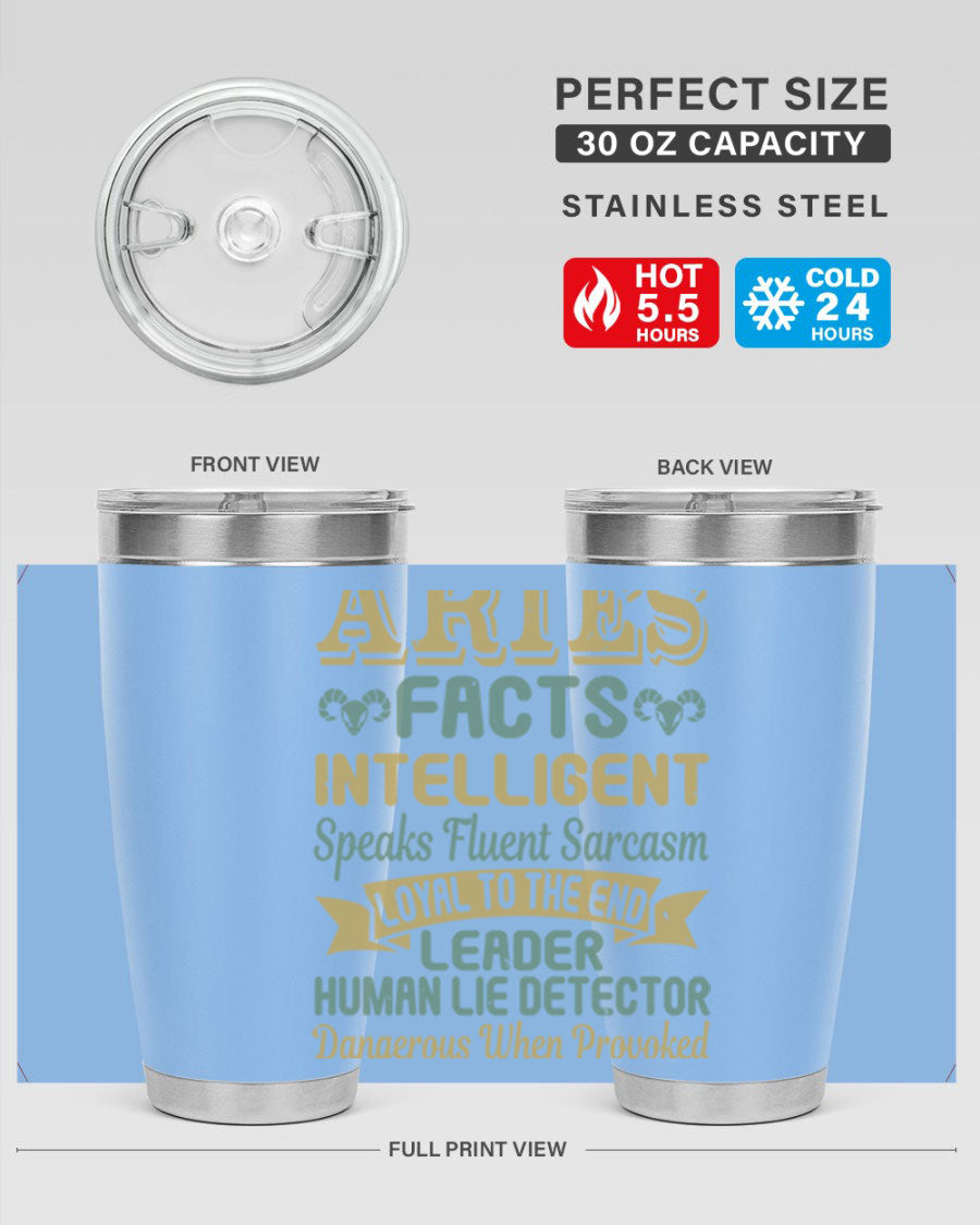 Aries 123# Zodiac Tumbler in stainless steel with a vibrant zodiac design, perfect for hot and cold beverages.