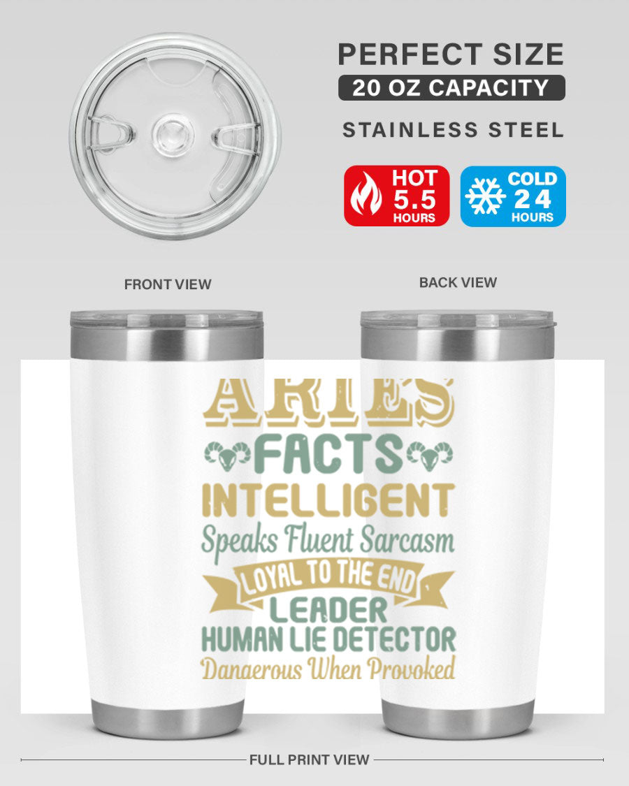 Aries 123# Zodiac Tumbler in stainless steel with a vibrant zodiac design, perfect for hot and cold beverages.