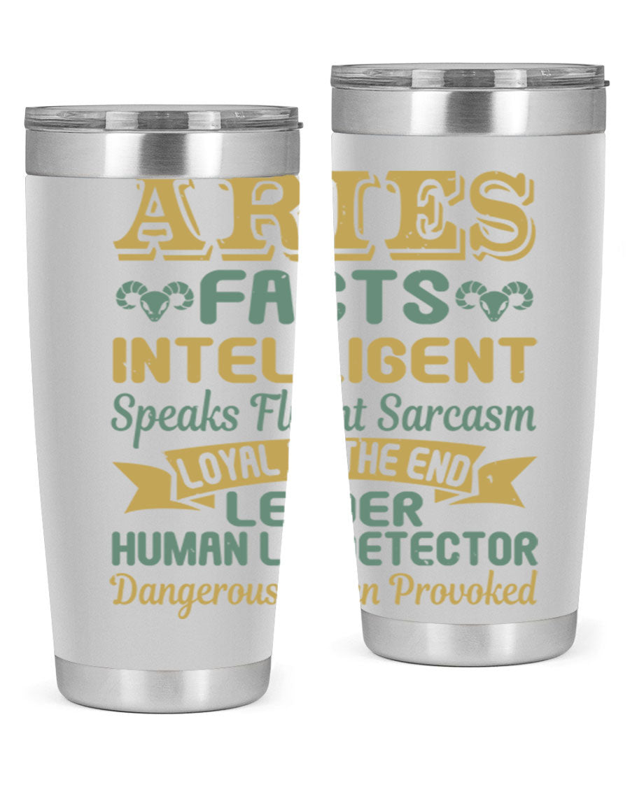 Aries 123# Zodiac Tumbler in stainless steel with a vibrant zodiac design, perfect for hot and cold beverages.