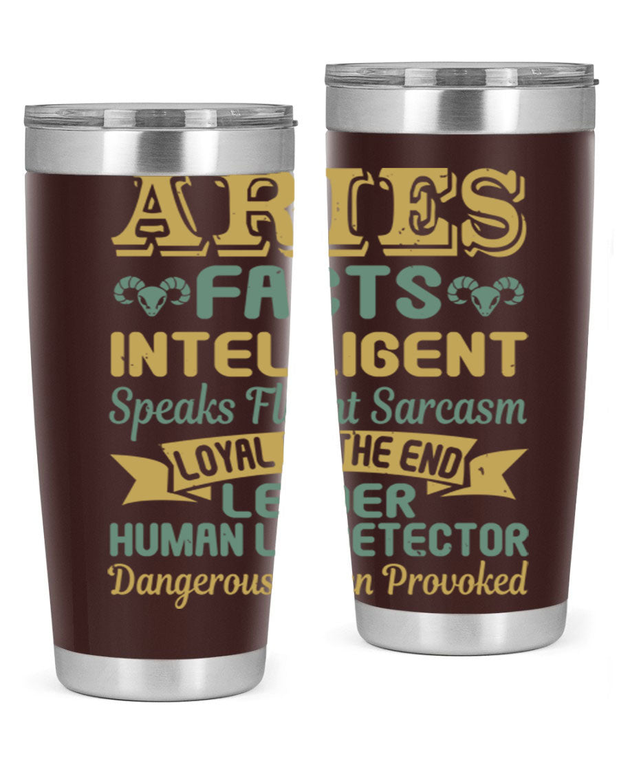 Aries 123# Zodiac Tumbler in stainless steel with a vibrant zodiac design, perfect for hot and cold beverages.