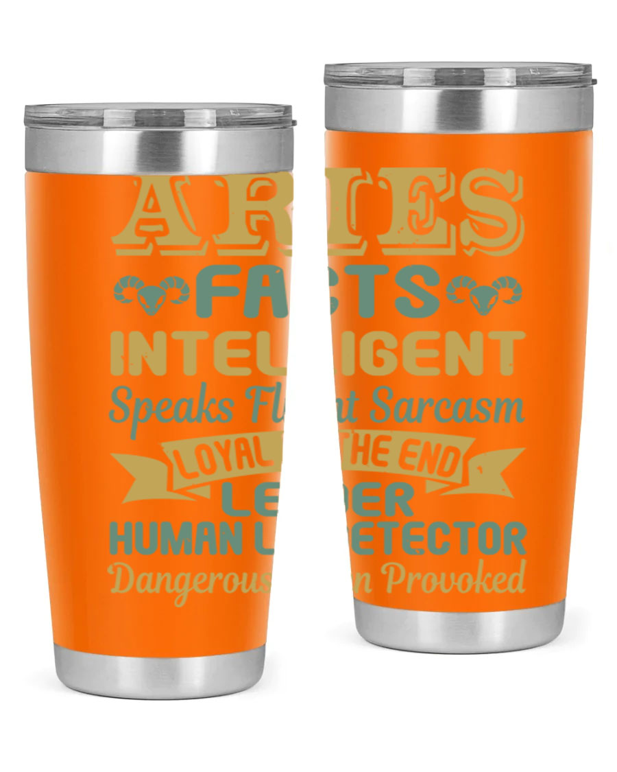 Aries 123# Zodiac Tumbler in stainless steel with a vibrant zodiac design, perfect for hot and cold beverages.