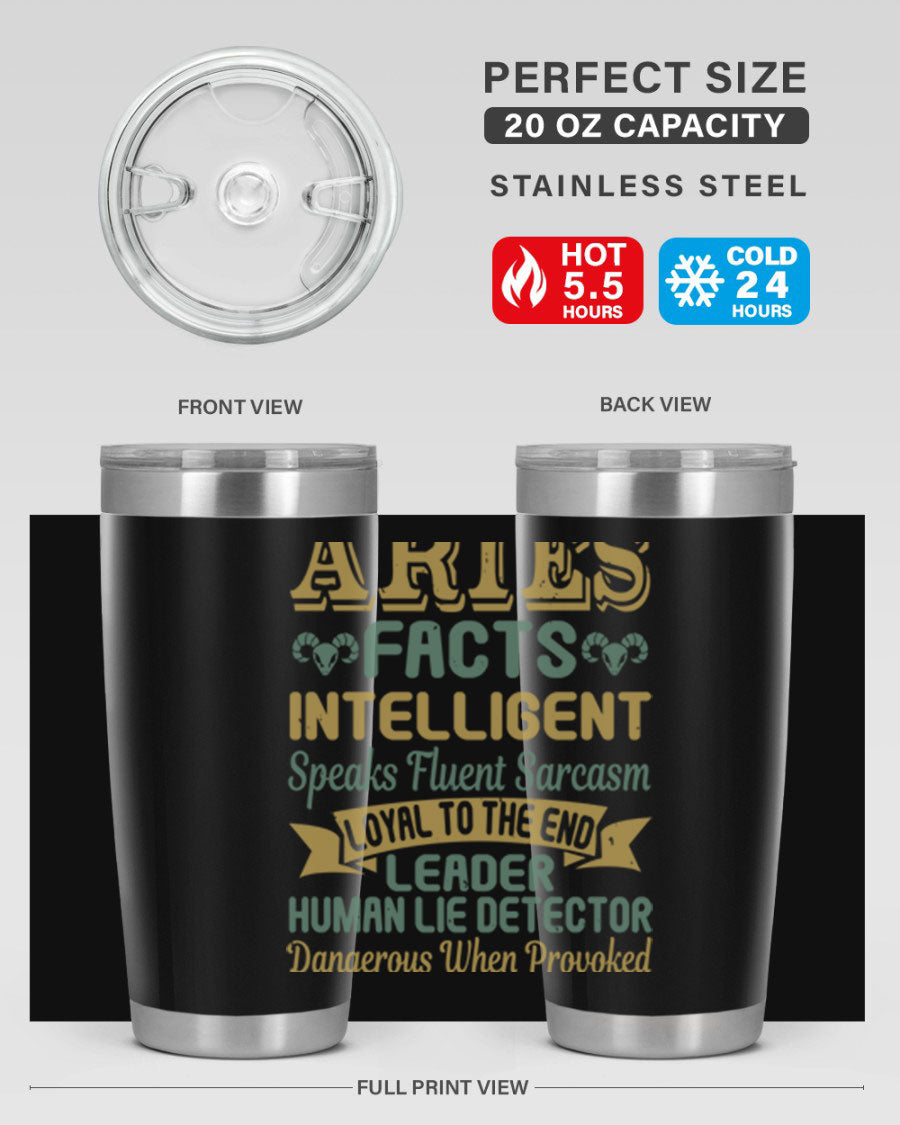 Aries 123# Zodiac Tumbler in stainless steel with a vibrant zodiac design, perfect for hot and cold beverages.