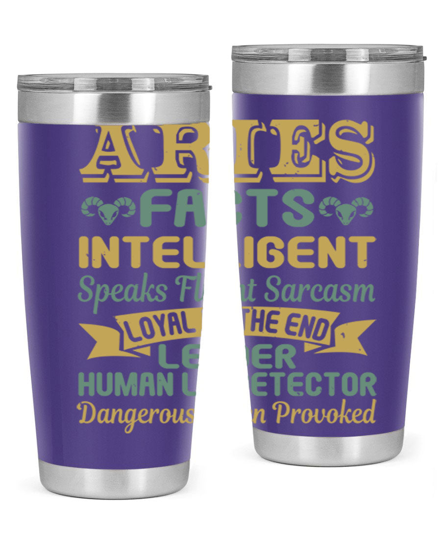 Aries 123# Zodiac Tumbler in stainless steel with a vibrant zodiac design, perfect for hot and cold beverages.