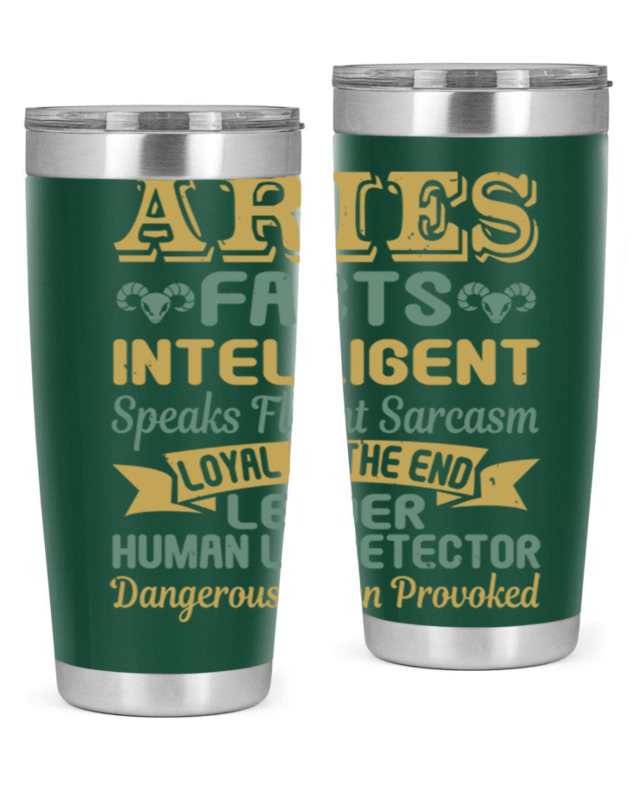 Aries 123# Zodiac Tumbler in stainless steel with a vibrant zodiac design, perfect for hot and cold beverages.