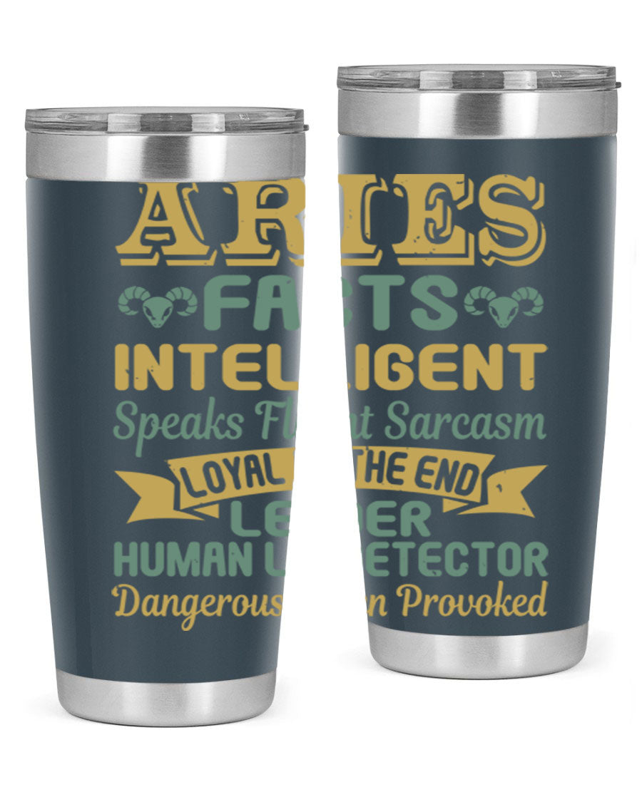 Aries 123# Zodiac Tumbler in stainless steel with a vibrant zodiac design, perfect for hot and cold beverages.