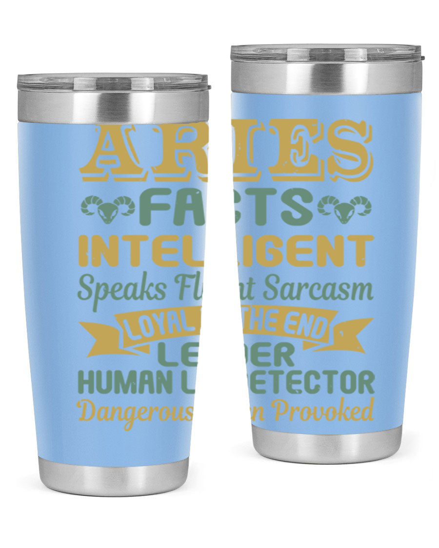 Aries 123# Zodiac Tumbler in stainless steel with a vibrant zodiac design, perfect for hot and cold beverages.