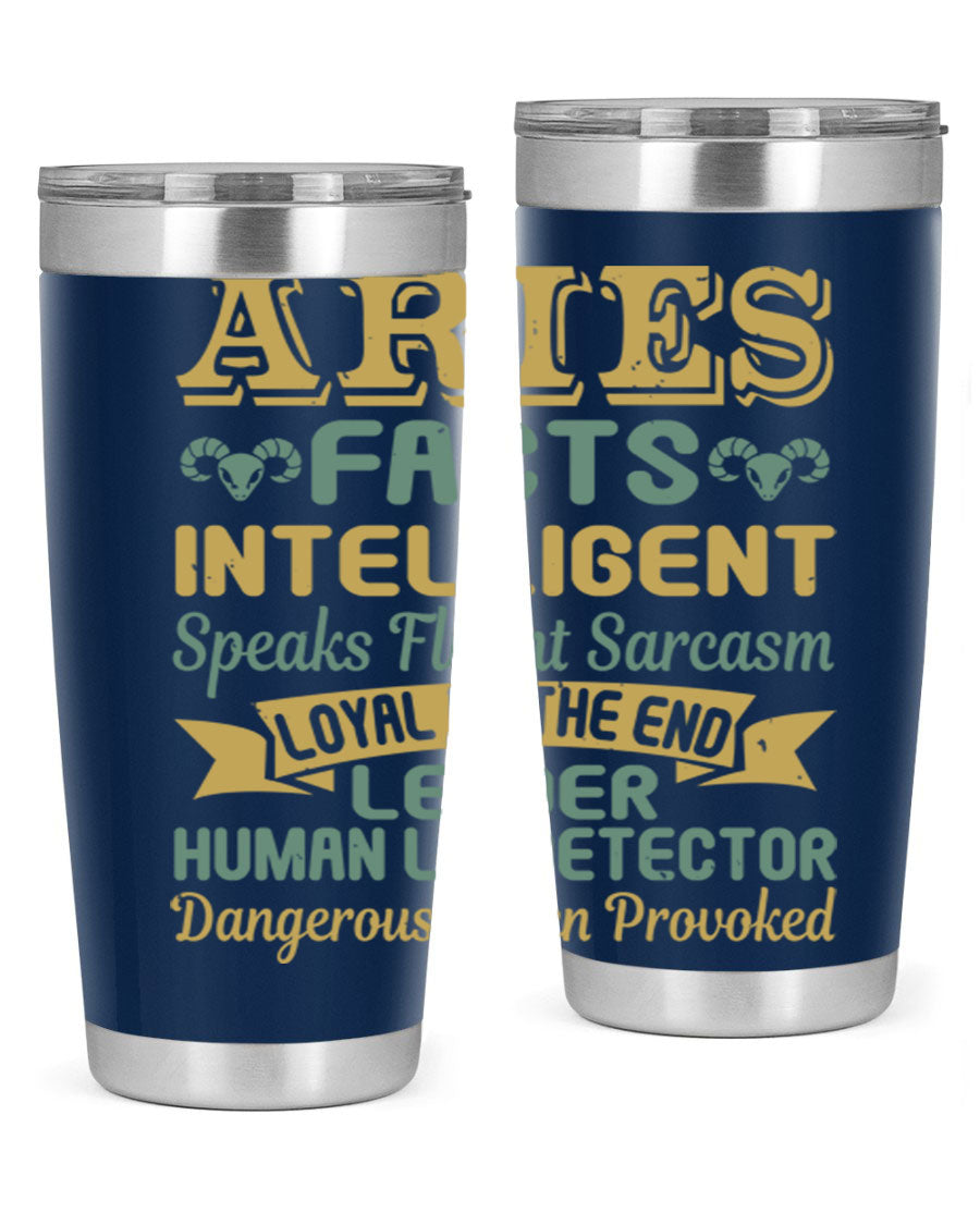 Aries 123# Zodiac Tumbler in stainless steel with a vibrant zodiac design, perfect for hot and cold beverages.