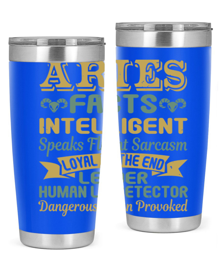Aries 123# Zodiac Tumbler in stainless steel with a vibrant zodiac design, perfect for hot and cold beverages.