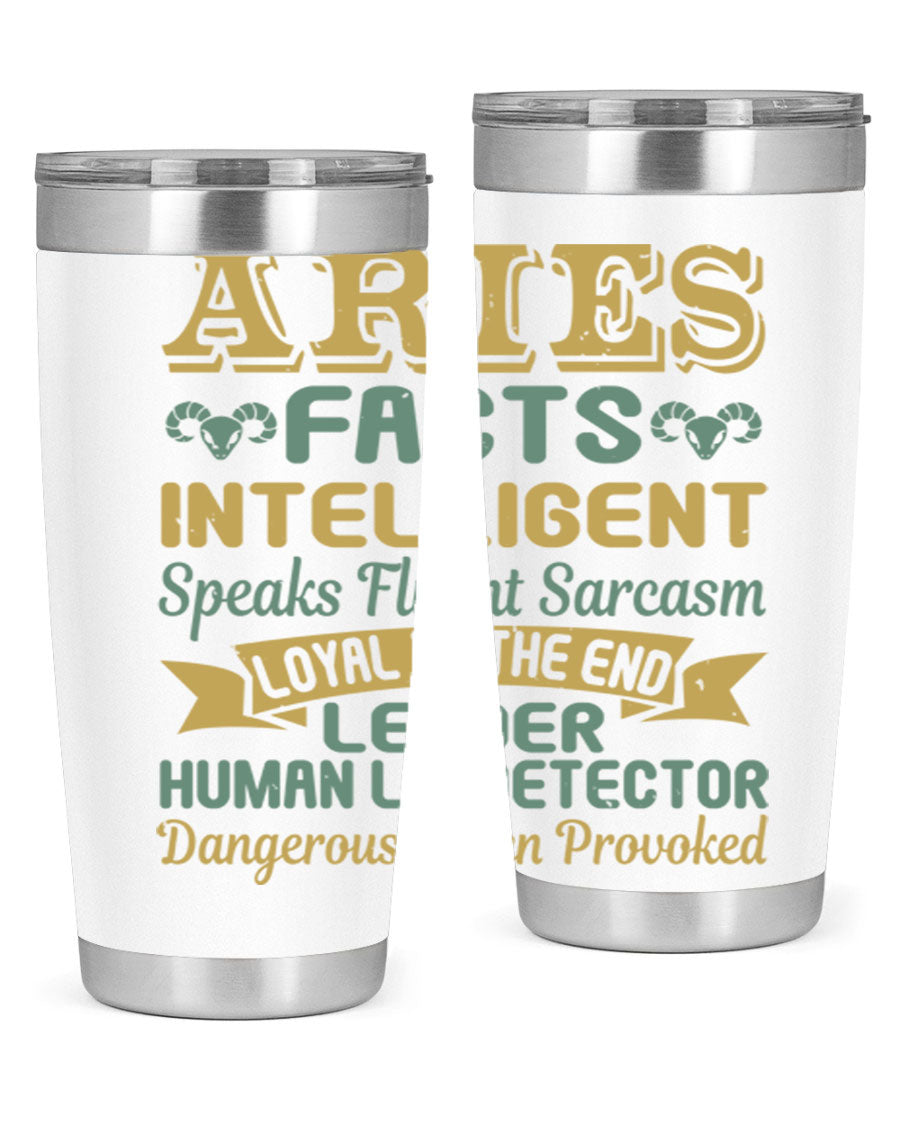 Aries 123# Zodiac Tumbler in stainless steel with a vibrant zodiac design, perfect for hot and cold beverages.