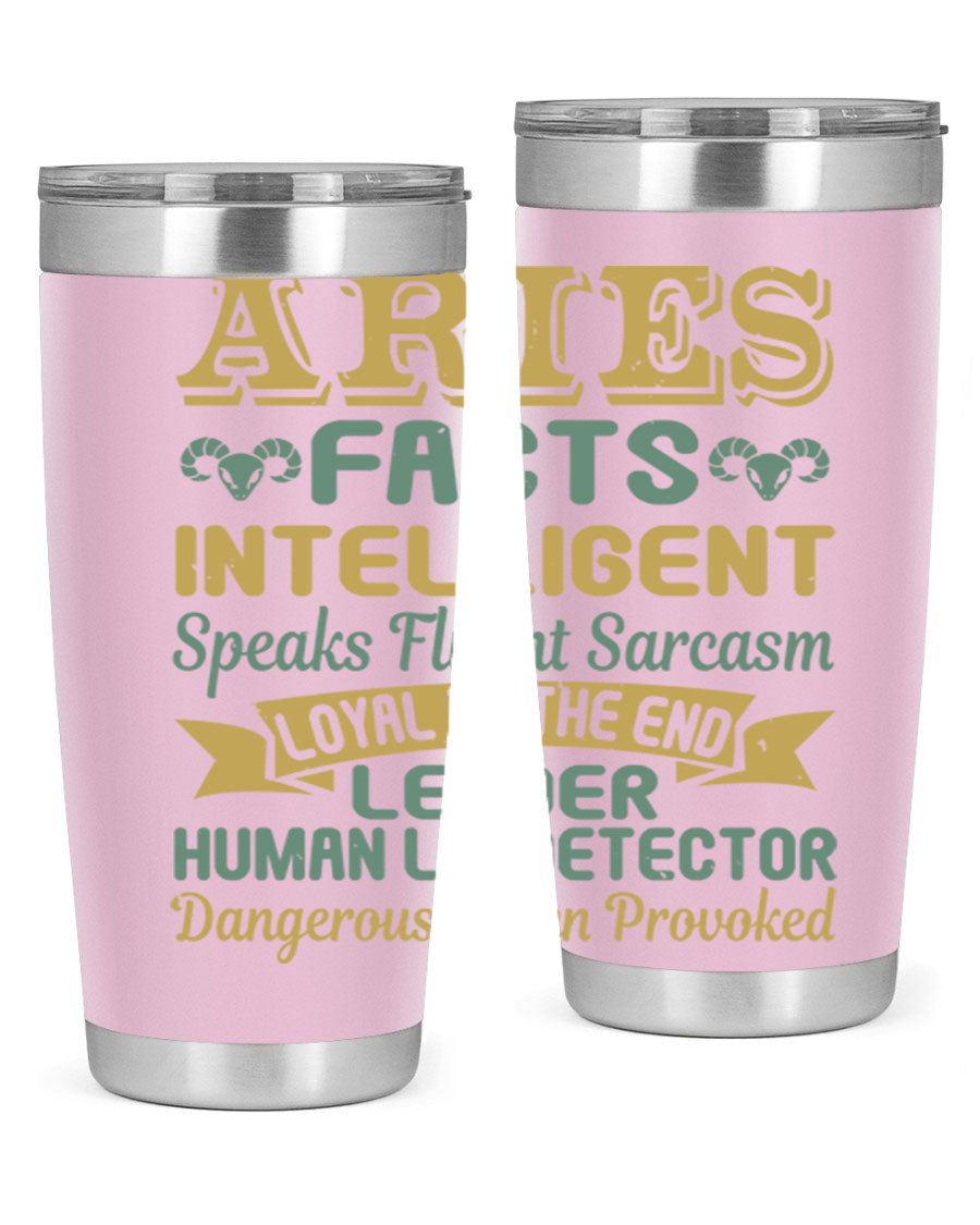 Aries 123# Zodiac Tumbler in stainless steel with a vibrant zodiac design, perfect for hot and cold beverages.