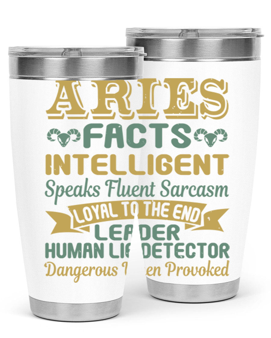 Aries 123# Zodiac Tumbler in stainless steel with a vibrant zodiac design, perfect for hot and cold beverages.