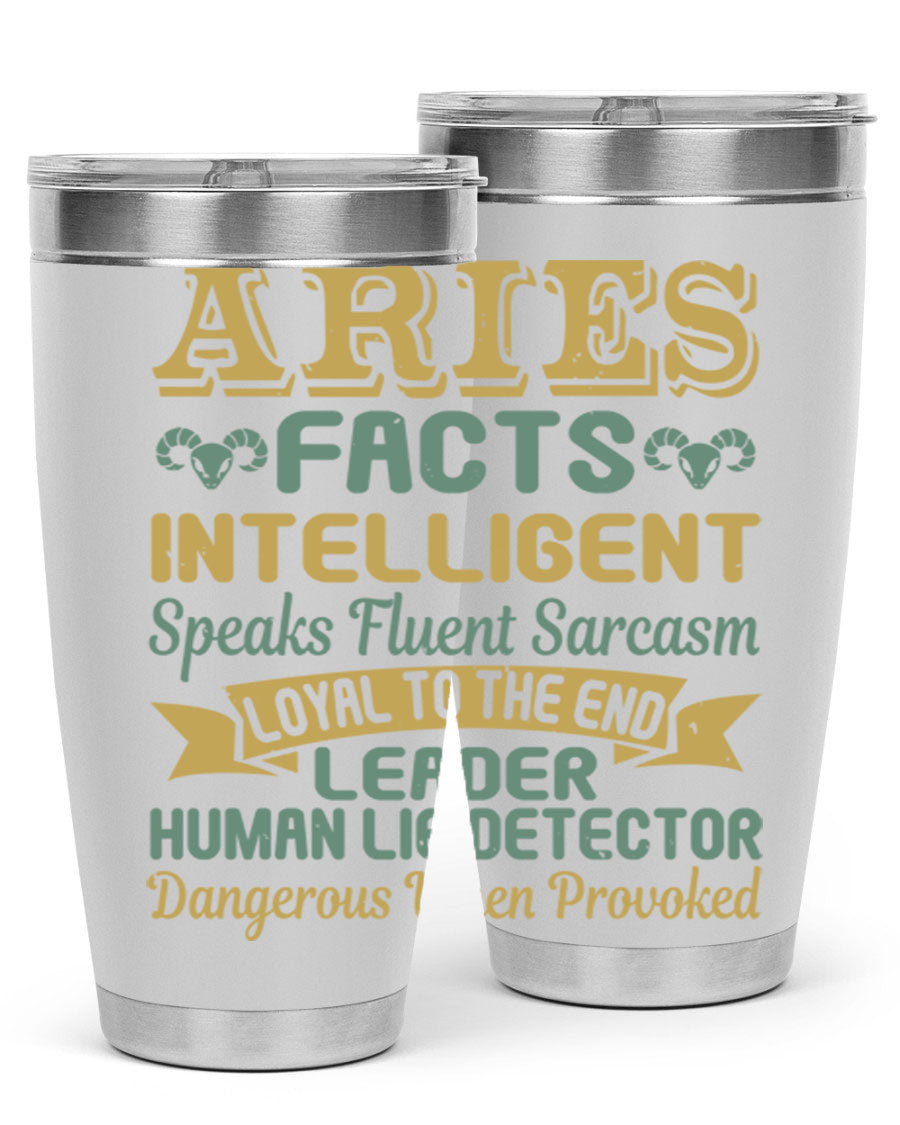 Aries 123# Zodiac Tumbler in stainless steel with a vibrant zodiac design, perfect for hot and cold beverages.
