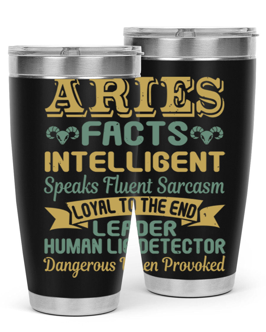 Aries 123# Zodiac Tumbler in stainless steel with a vibrant zodiac design, perfect for hot and cold beverages.