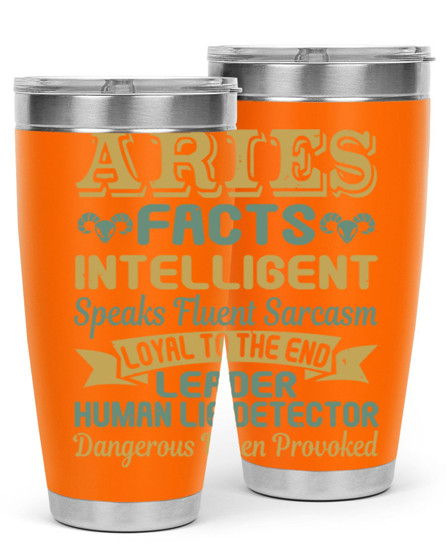 Aries 123# Zodiac Tumbler in stainless steel with a vibrant zodiac design, perfect for hot and cold beverages.