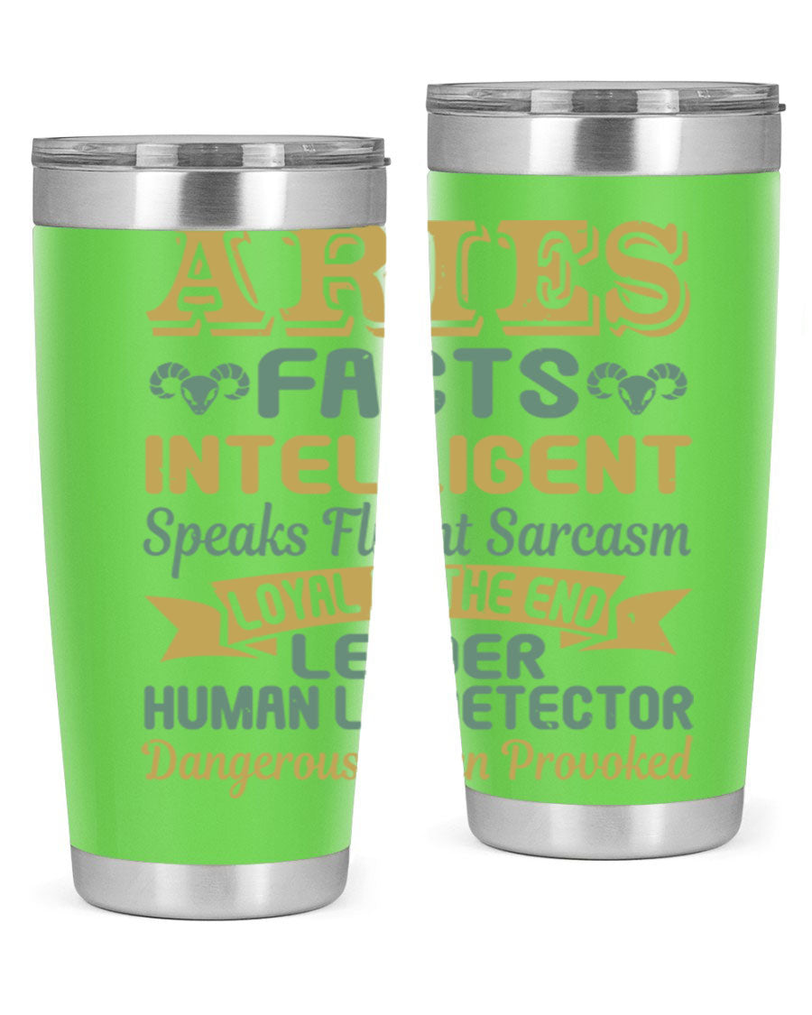 Aries 123# Zodiac Tumbler in stainless steel with a vibrant zodiac design, perfect for hot and cold beverages.