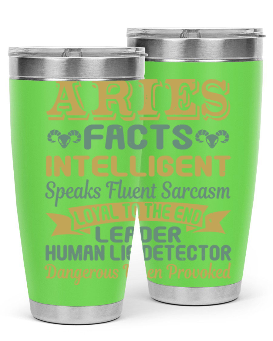 Aries 123# Zodiac Tumbler in stainless steel with a vibrant zodiac design, perfect for hot and cold beverages.