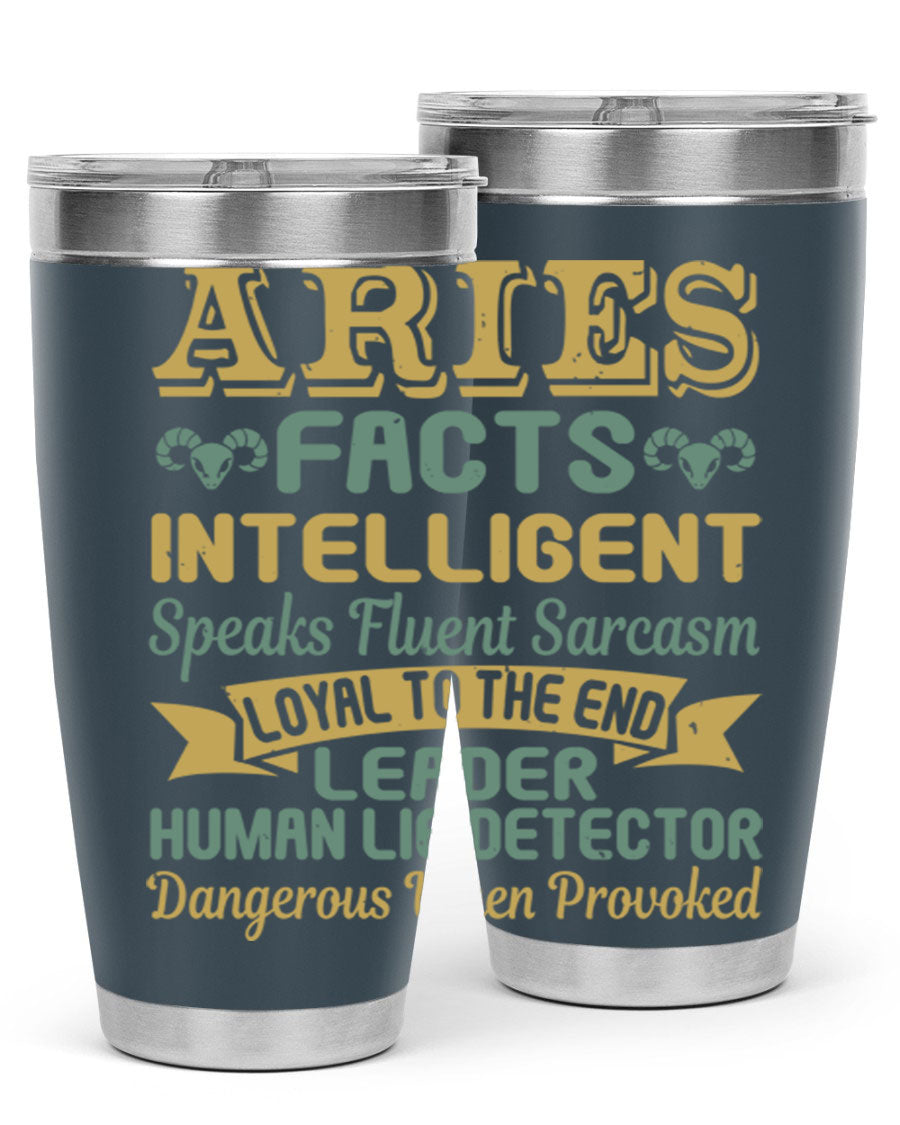 Aries 123# Zodiac Tumbler in stainless steel with a vibrant zodiac design, perfect for hot and cold beverages.