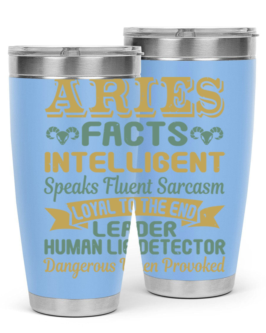 Aries 123# Zodiac Tumbler in stainless steel with a vibrant zodiac design, perfect for hot and cold beverages.