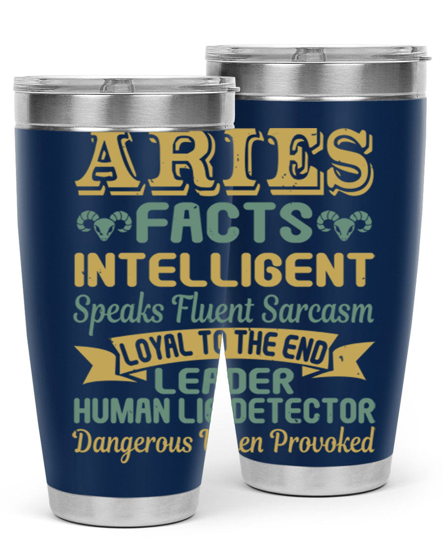 Aries 123# Zodiac Tumbler in stainless steel with a vibrant zodiac design, perfect for hot and cold beverages.