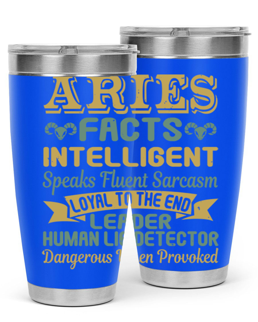 Aries 123# Zodiac Tumbler in stainless steel with a vibrant zodiac design, perfect for hot and cold beverages.