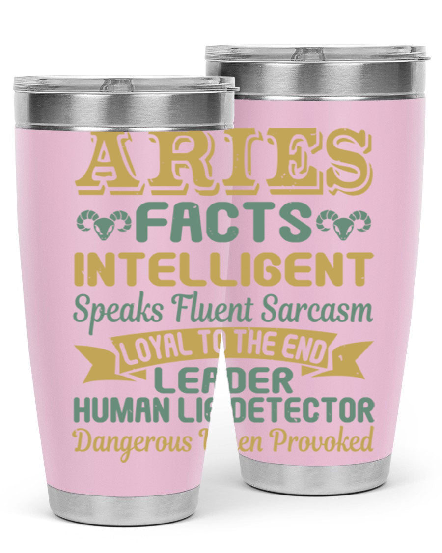 Aries 123# Zodiac Tumbler in stainless steel with a vibrant zodiac design, perfect for hot and cold beverages.
