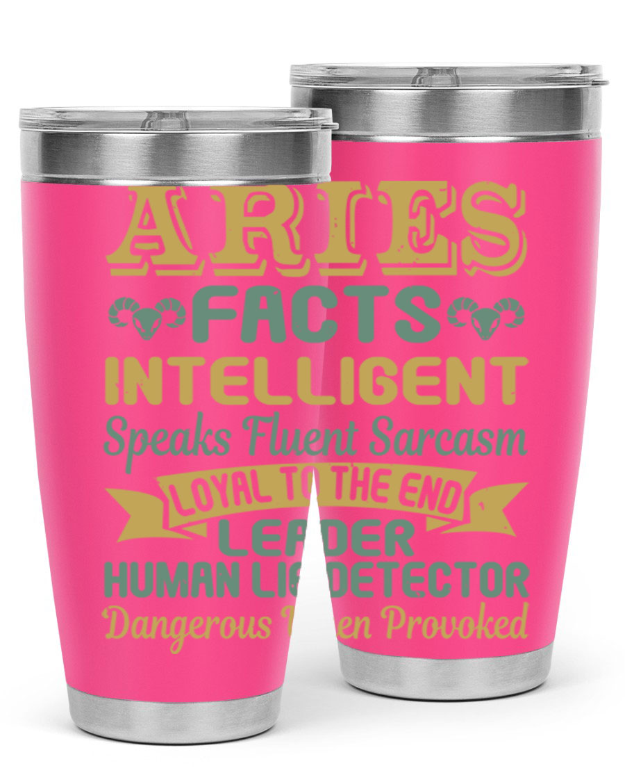 Aries 123# Zodiac Tumbler in stainless steel with a vibrant zodiac design, perfect for hot and cold beverages.