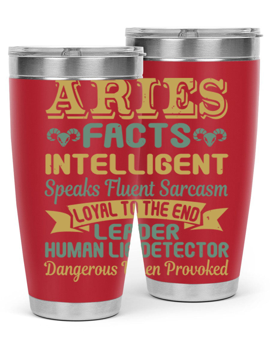 Aries 123# Zodiac Tumbler in stainless steel with a vibrant zodiac design, perfect for hot and cold beverages.