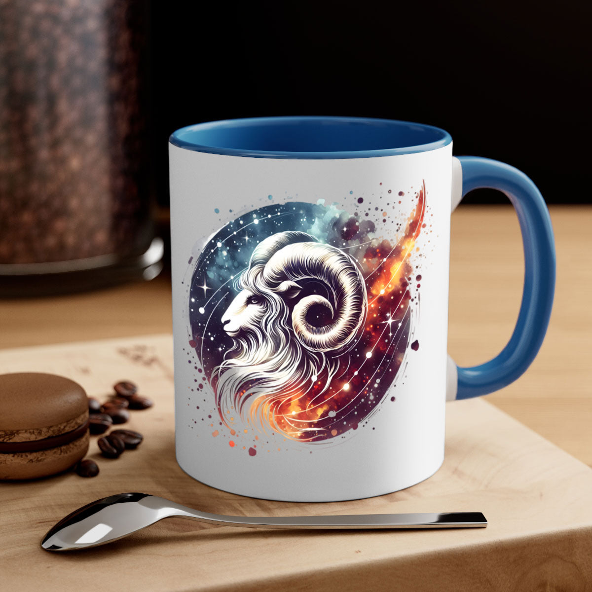 Aries 124# Zodiac Mug with a glossy finish, featuring a colored handle and interior, available in multiple colors.