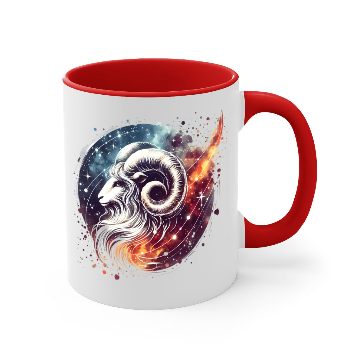 Aries 124# Zodiac Mug with a glossy finish, featuring a colored handle and interior, available in multiple colors.
