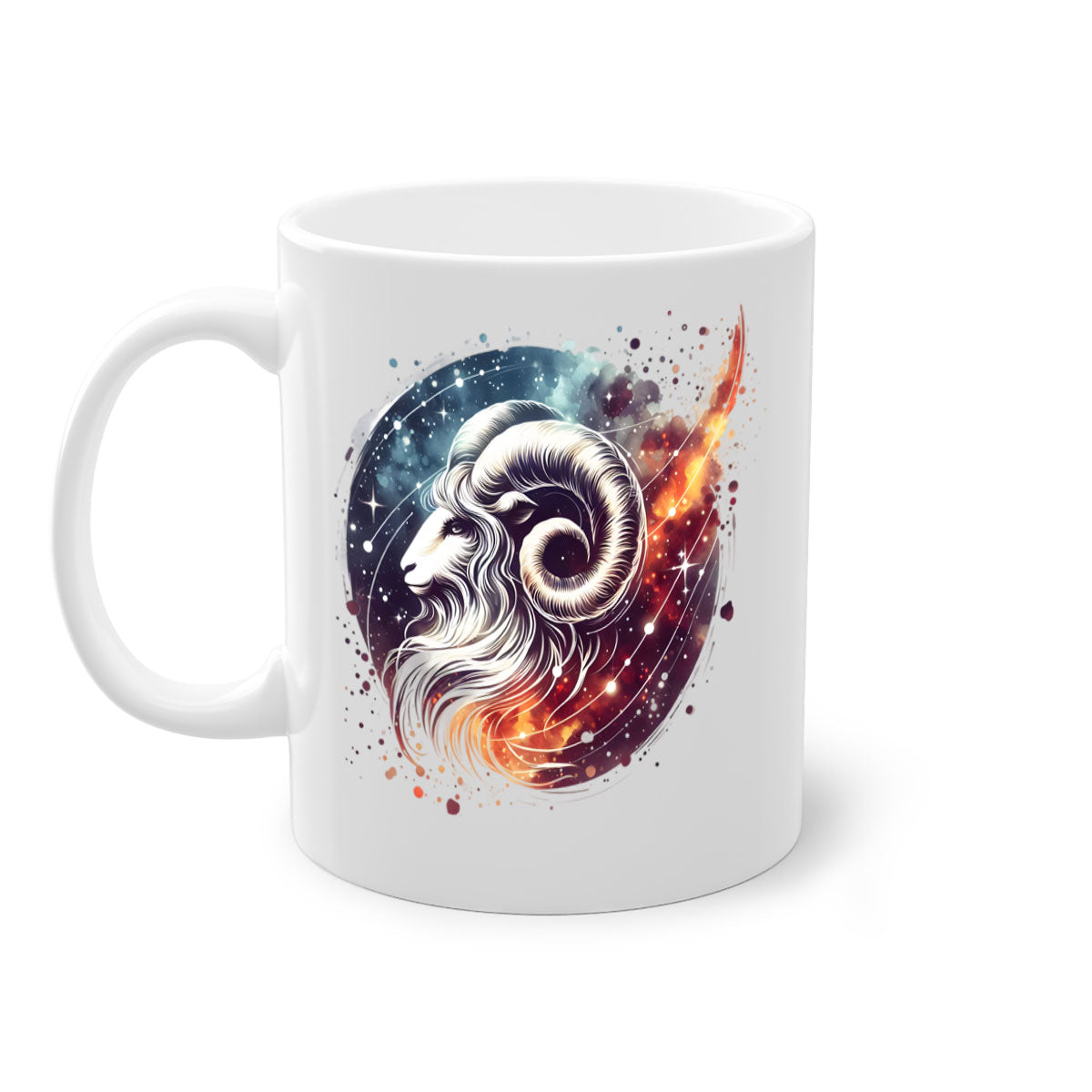 Aries 124# Zodiac Mug with a glossy finish, featuring a colored handle and interior, available in multiple colors.