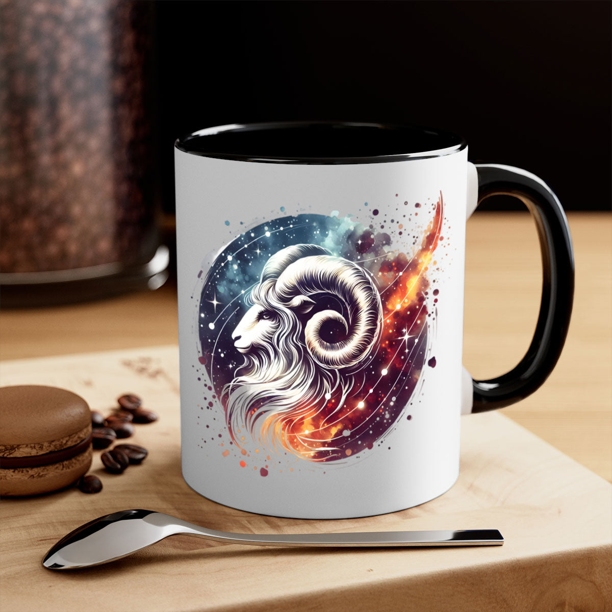 Aries 124# Zodiac Mug with a glossy finish, featuring a colored handle and interior, available in multiple colors.